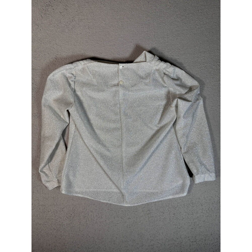 Vintage Silver Shimmer Top Cowl Neck Puff Shoulder 80s Glam Blouse Chest 40" - Picture 5 of 9